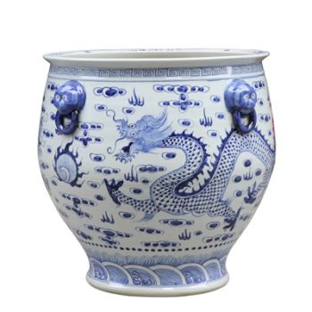 RZFH29-A 青花狮子头双龙戏剧龙纹大缸