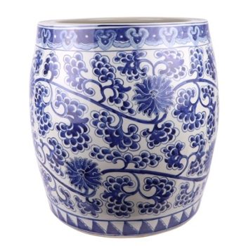 RZKY25-B大号 仿古手绘青花缠枝莲串花葡萄纹鼓形大缸