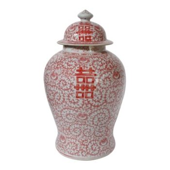 RYVM16-B 矾红串花缠枝莲喜字纹将军罐