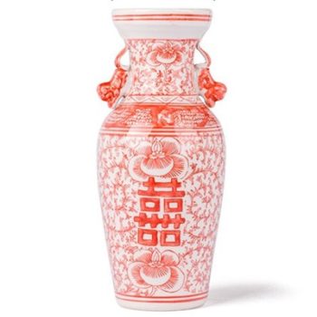 RYVM35矾红串花缠枝莲喜字纹双耳瓶