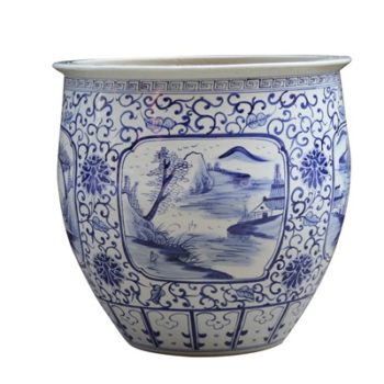 RZFH30青花开窗开光山水大缸-高41中号