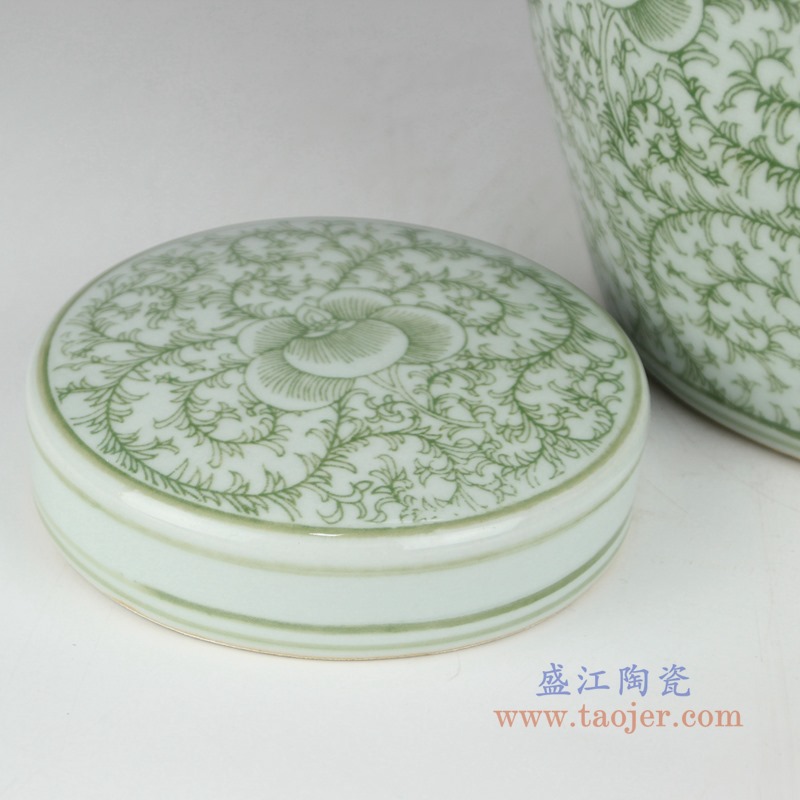 RZSI04 绿色缠枝串花坛罐子盖罐盖子