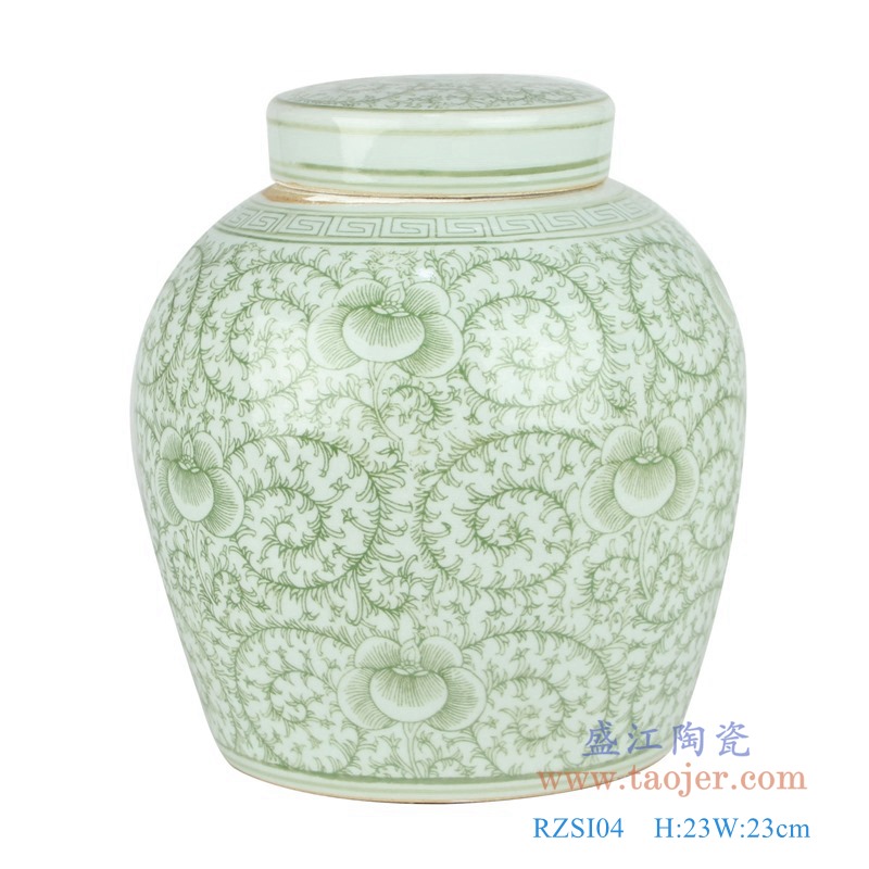 RZSI04 绿色缠枝串花坛罐子盖罐正面