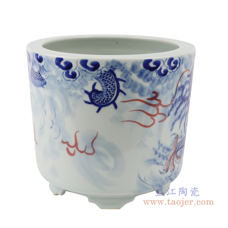RZNX06青花龙纹瓷器香炉寺庙大殿摆件香炉背面