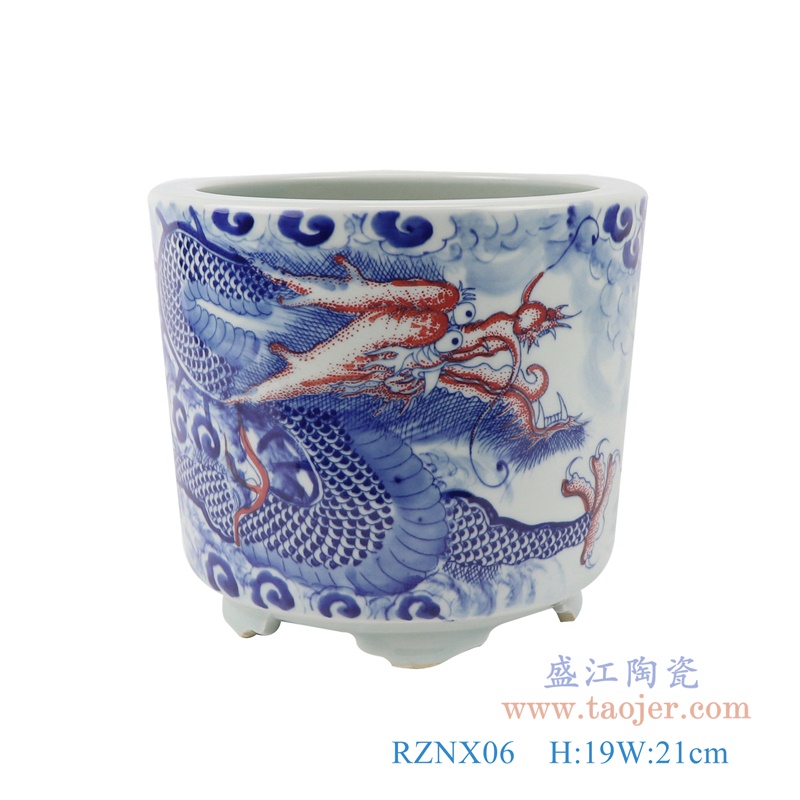 RZNX06青花龙纹瓷器香炉寺庙大殿摆件香炉正面