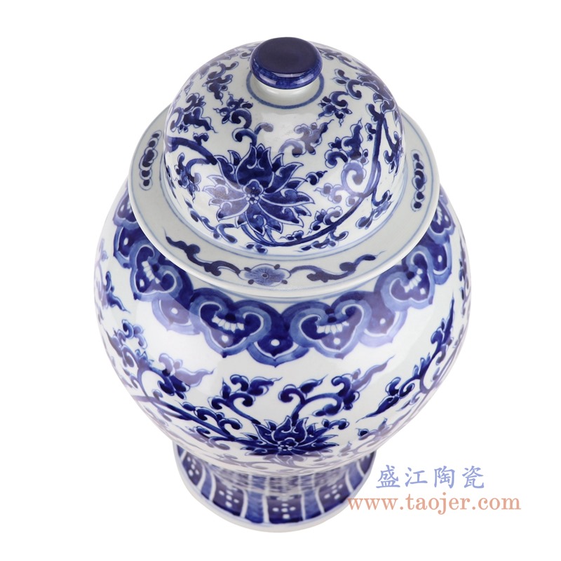 RZOY32青花缠枝莲将军罐顶部