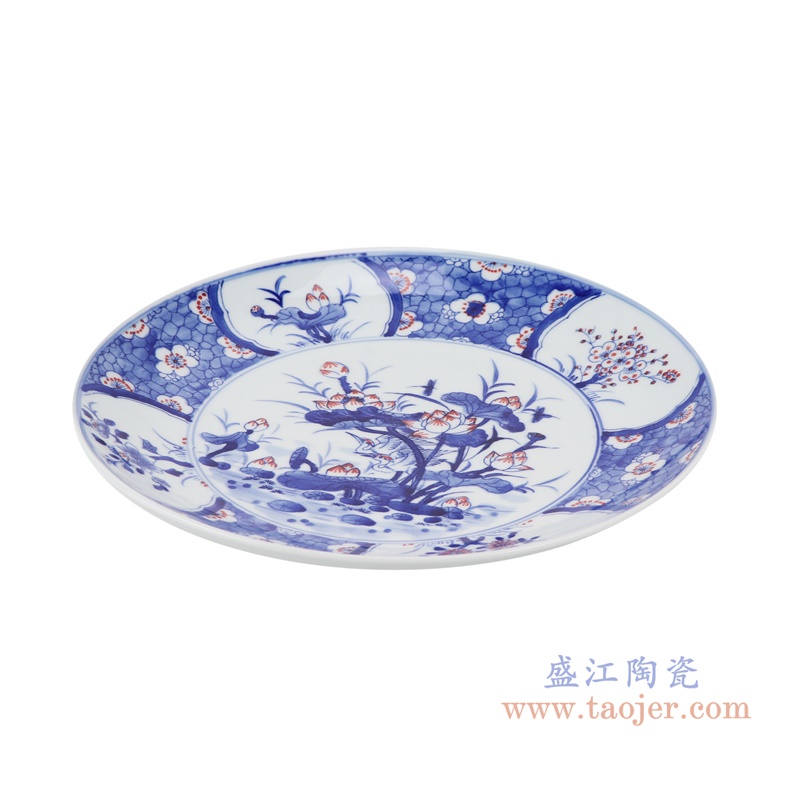 RZNX04-C 青花瓷碗蓝瓷水浅仿古荷花百花图侧面