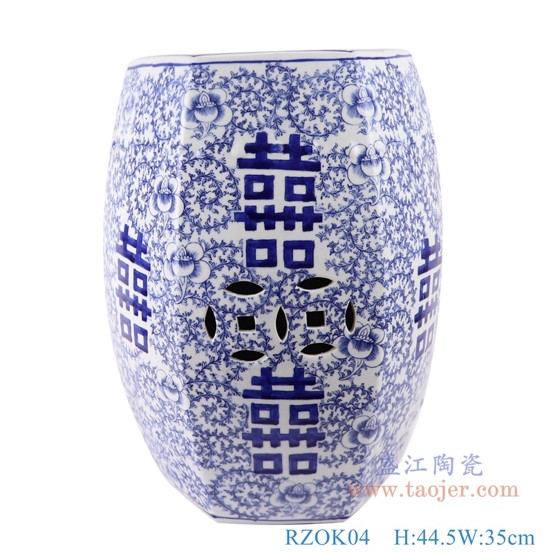 RYLU191手绘青花瓷陶瓷仿古鼓墩坐墩矮凳圆凳正面