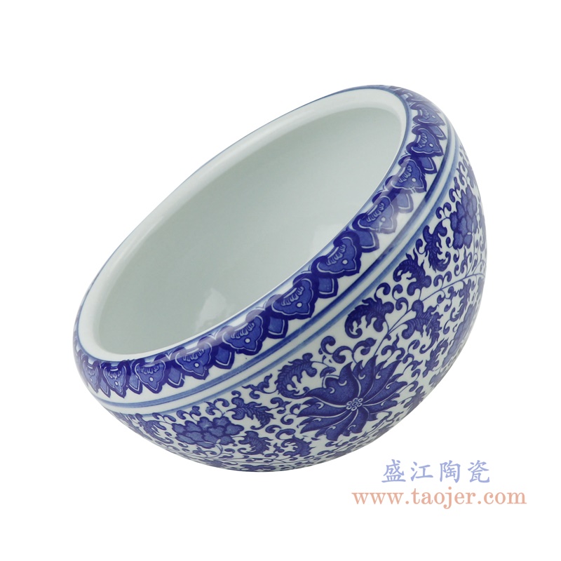 RZSU01-A 鱼缸大号青花养金鱼缸睡莲荷花侧面
