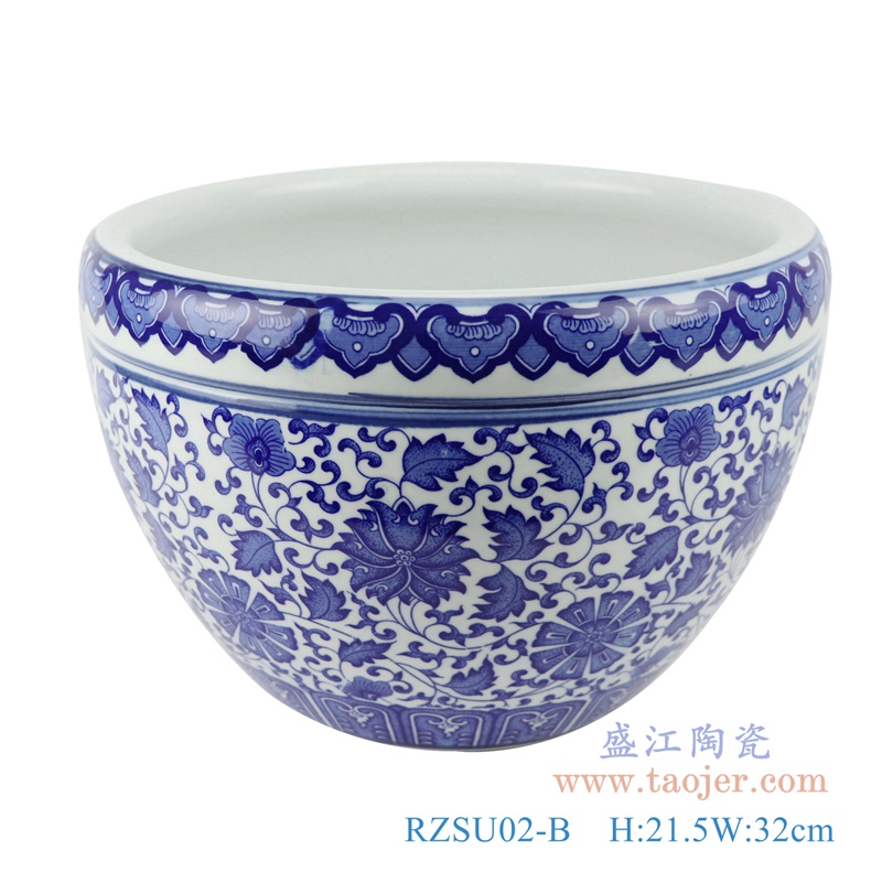 RZSU02-B 鱼缸大号青花养金鱼缸睡莲荷花