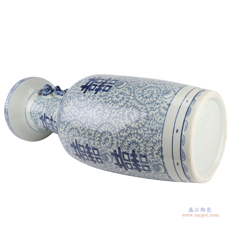 青花喜字双耳花瓶;产品编号:RYVM13 产品尺寸(单位cm): 高:60直径:24.7口径:底径:重量:6.5KG