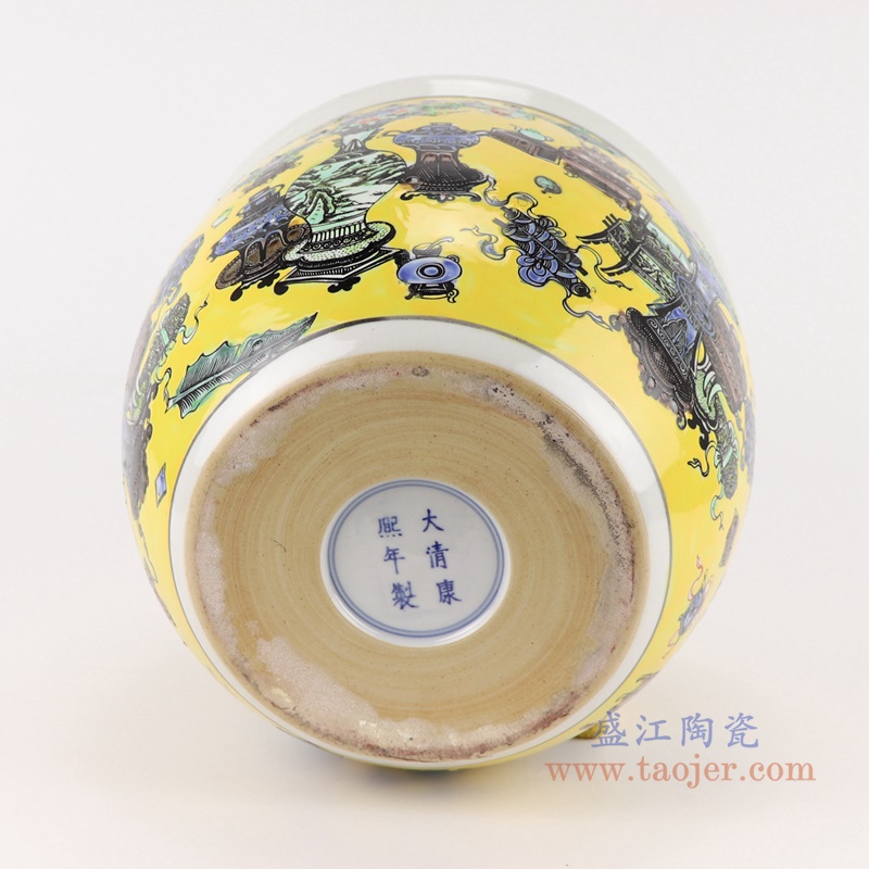 RZJH08-A 粉彩黄色鱼缸水缸养鱼泥盆兰花花盆缸底部