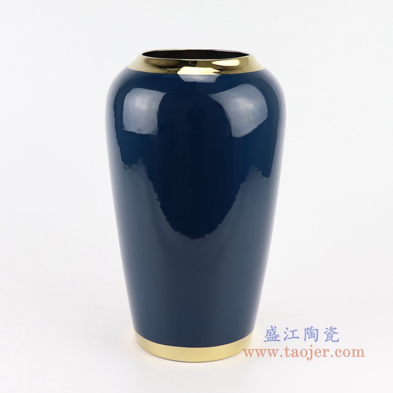 RZST01-A 中号颜色釉深蓝色镀金花器三件套