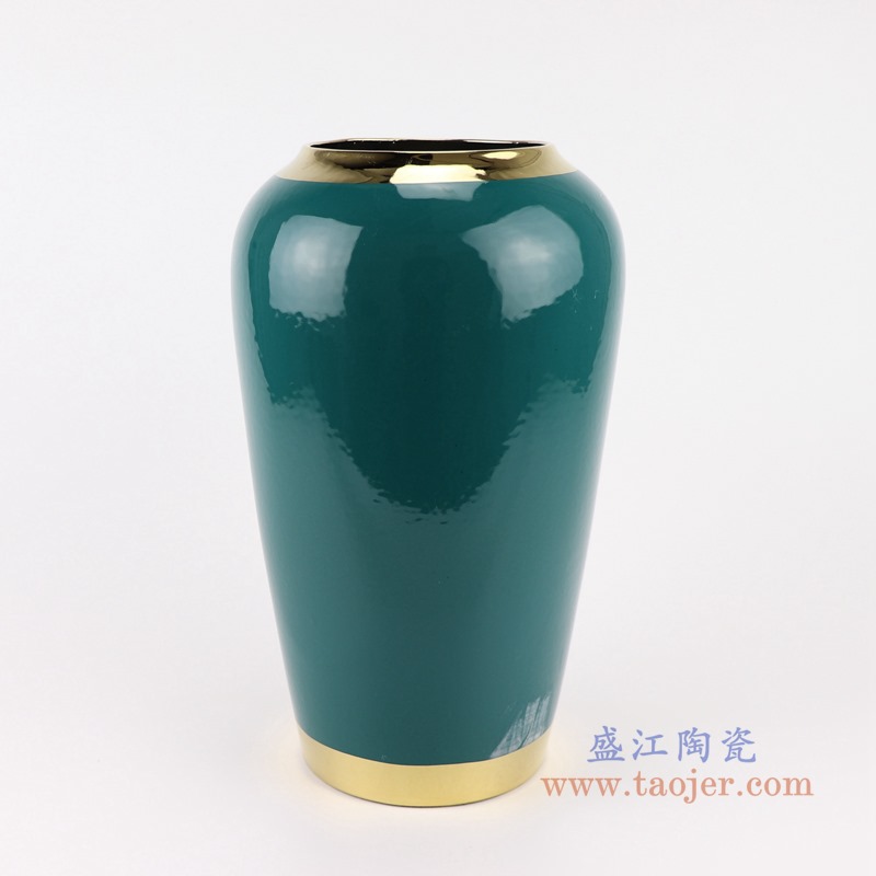 RZST01-B中号颜色釉绿色镀金花器三件套正面