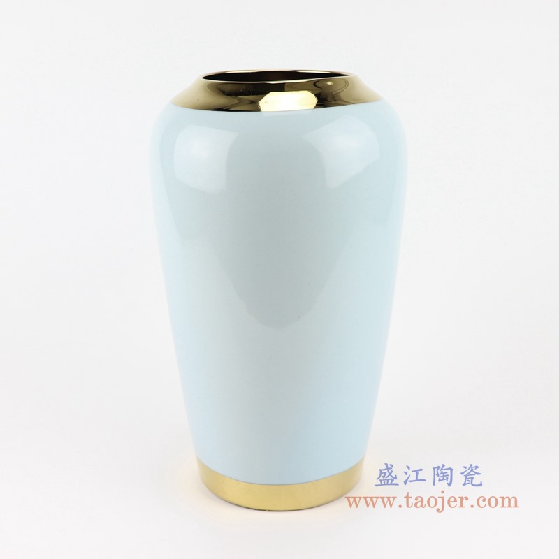 RZST01-C中号颜色釉白色镀金花器三件套正面
