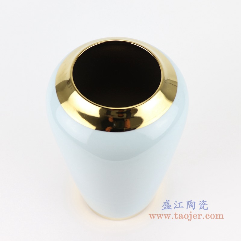 RZST01-C中号颜色釉白色镀金花器三件套顶部