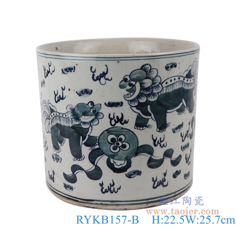 RYKB157-B仿古青花狮子笔筒正面