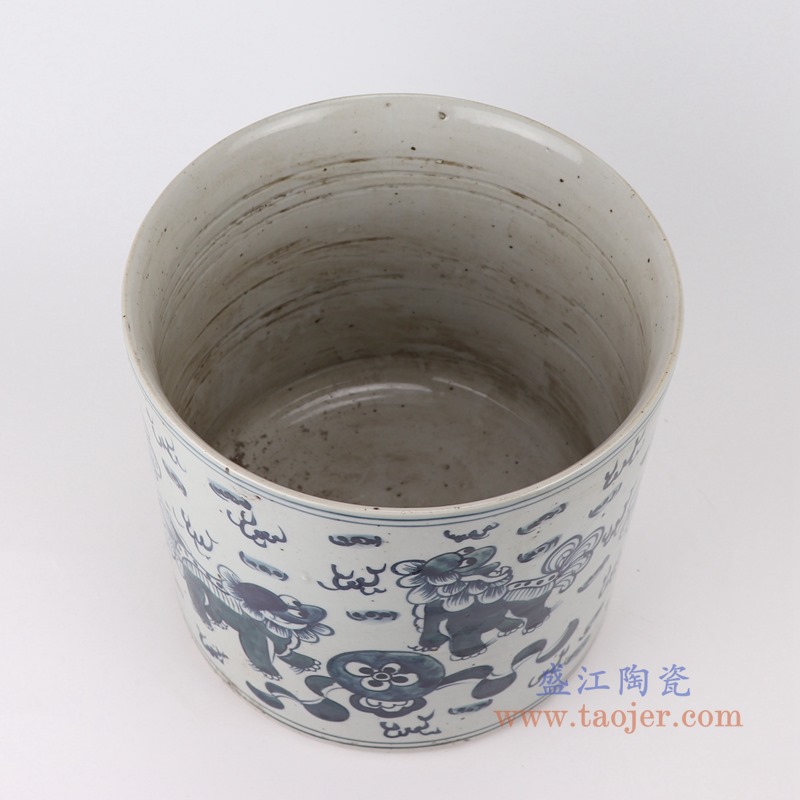 RYKB157-B仿古青花狮子笔筒顶部