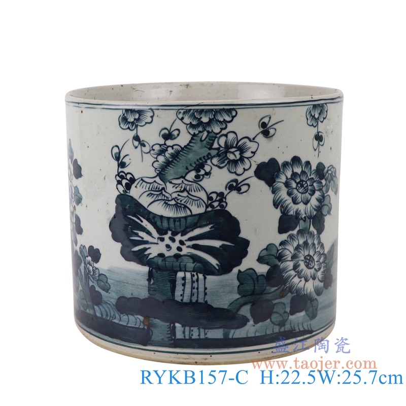 RYKB157-C仿古青花桃花荷叶笔筒正面