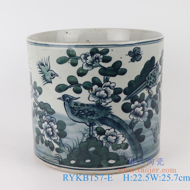 RYKB157-E仿古青花花鸟笔筒正面