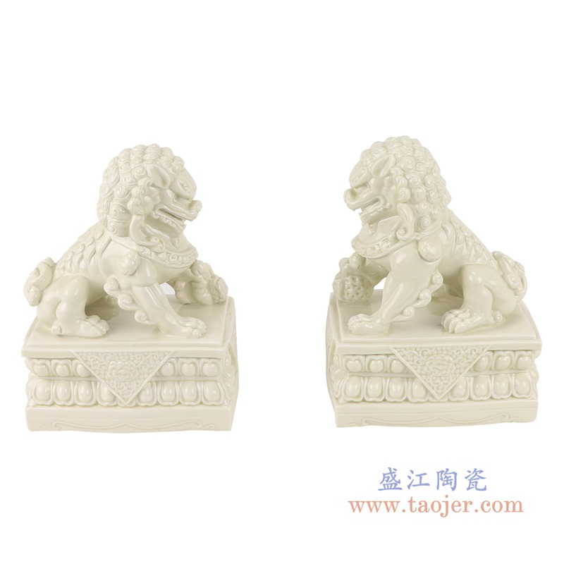RZSV01纯色雕塑雕刻米白狮子一对小号侧面
