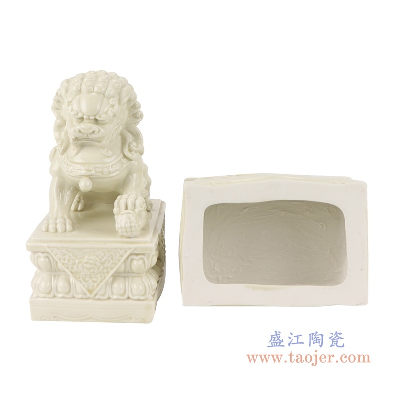 RZSV01纯色雕塑雕刻米白狮子一对小号底部
