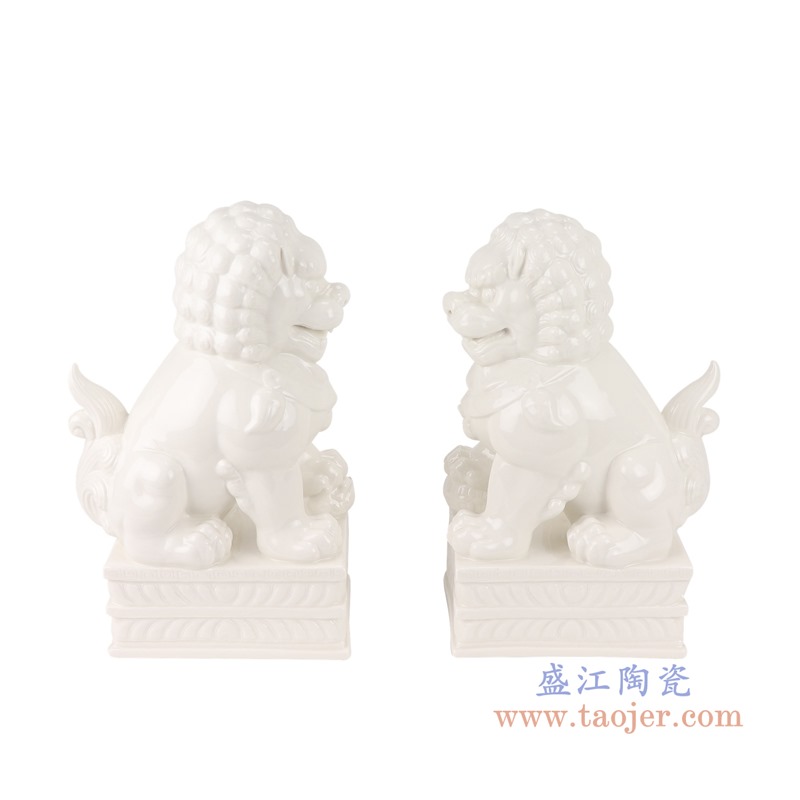 RZSV02纯色雕塑雕刻白狮子一对大号侧面