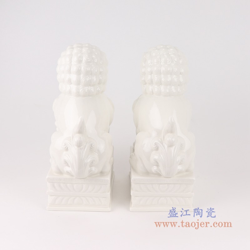RZSV02纯色雕塑雕刻白狮子一对大号背面
