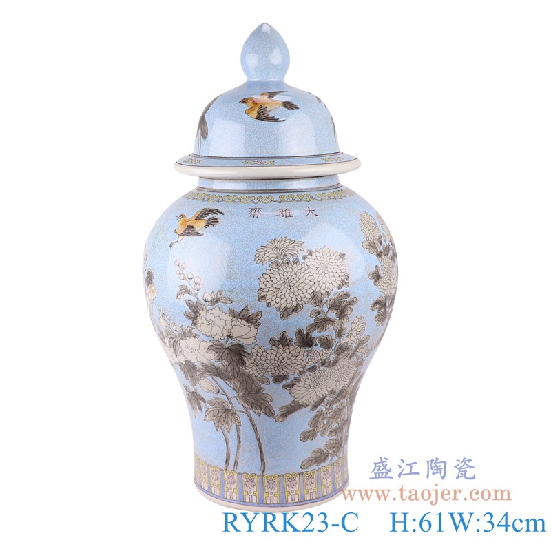 RYRK23-C颜色釉彩色花鸟将军罐正面