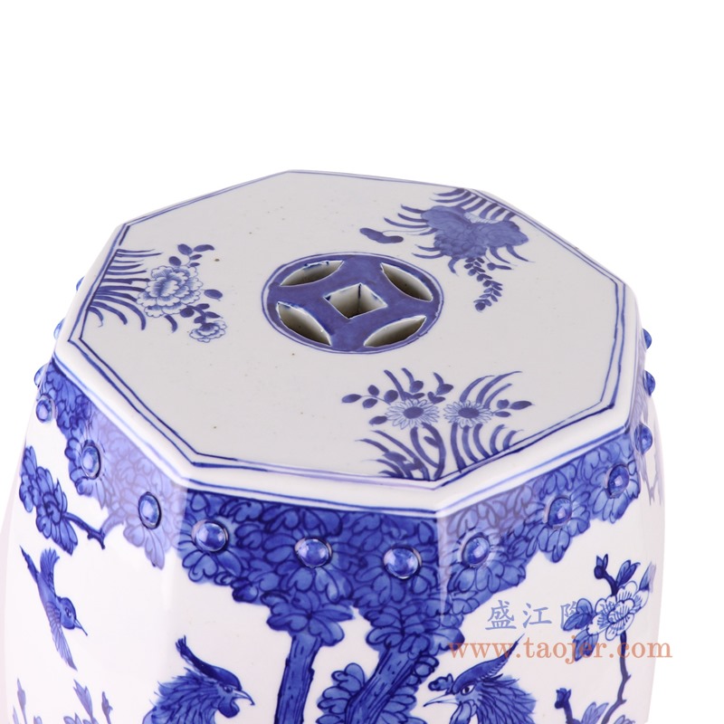 RYLU201-8side青花凤凰墩子椅子顶部