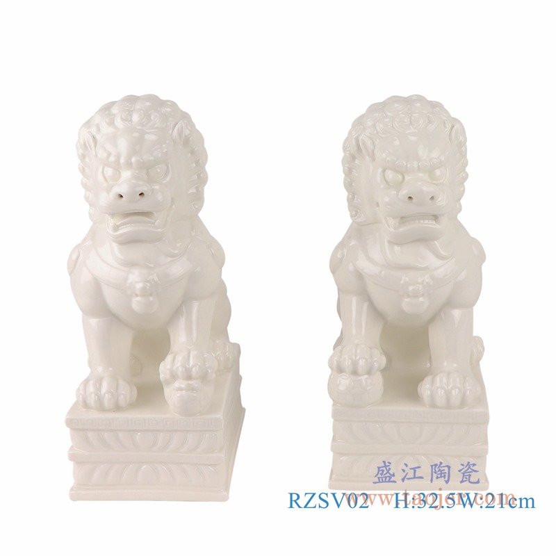 RZSV02纯色雕塑雕刻白狮子一对大号正面