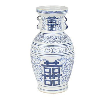 RZKT39青花缠枝喜字纹双耳花瓶