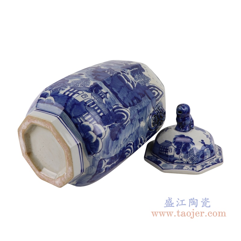 RYLU194青花八边形狮子头山水将军罐底部