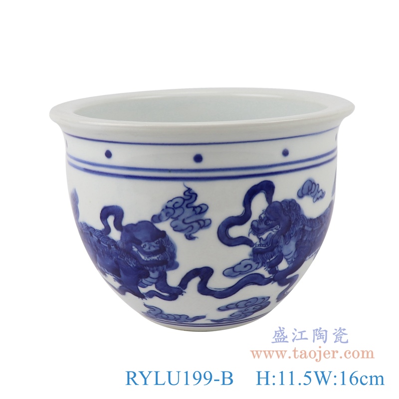 RYLU199-B青花狮子纹花盆正面