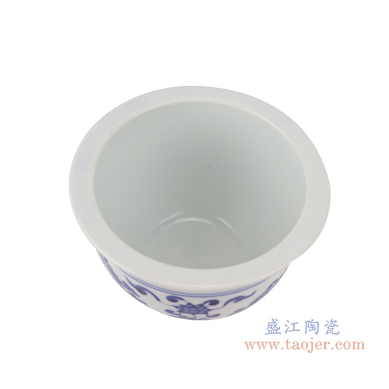 RYLU199-C青花缠枝菊花纹花盆顶部