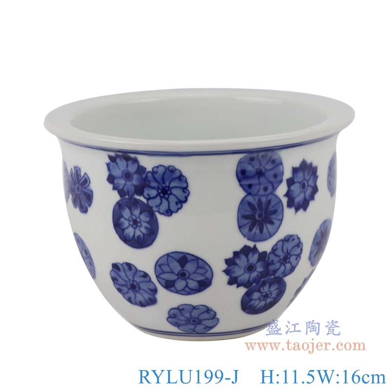 RYLU199-J青花荷花睡莲花花盆正面