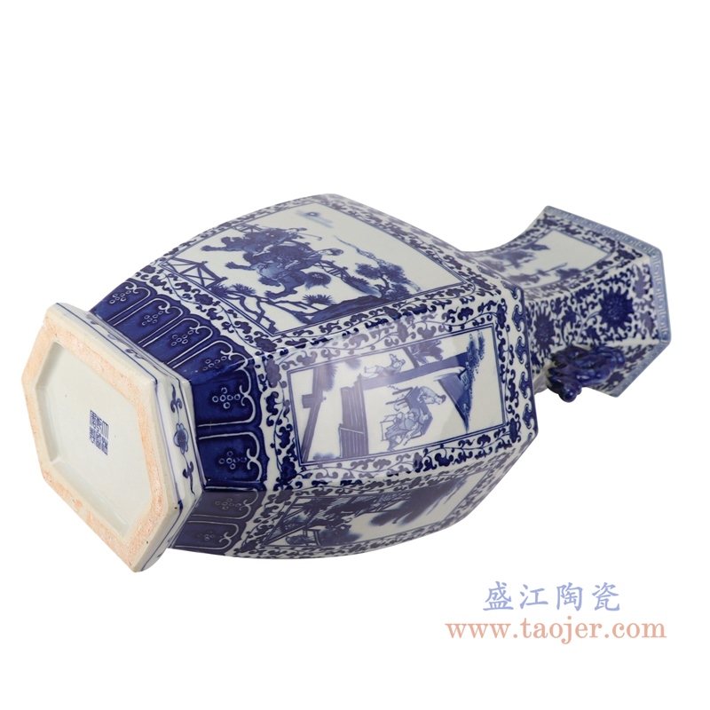 RYJF71青花双耳人物六面花瓶底部