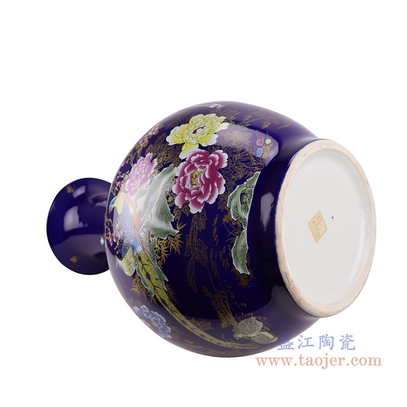 RZTC01蓝底祭蓝花鸟赏瓶大号花瓶底部