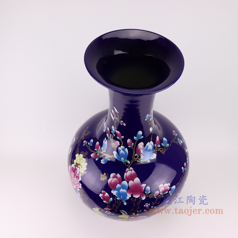 RZTC01蓝底祭蓝花鸟赏瓶大号花瓶顶部
