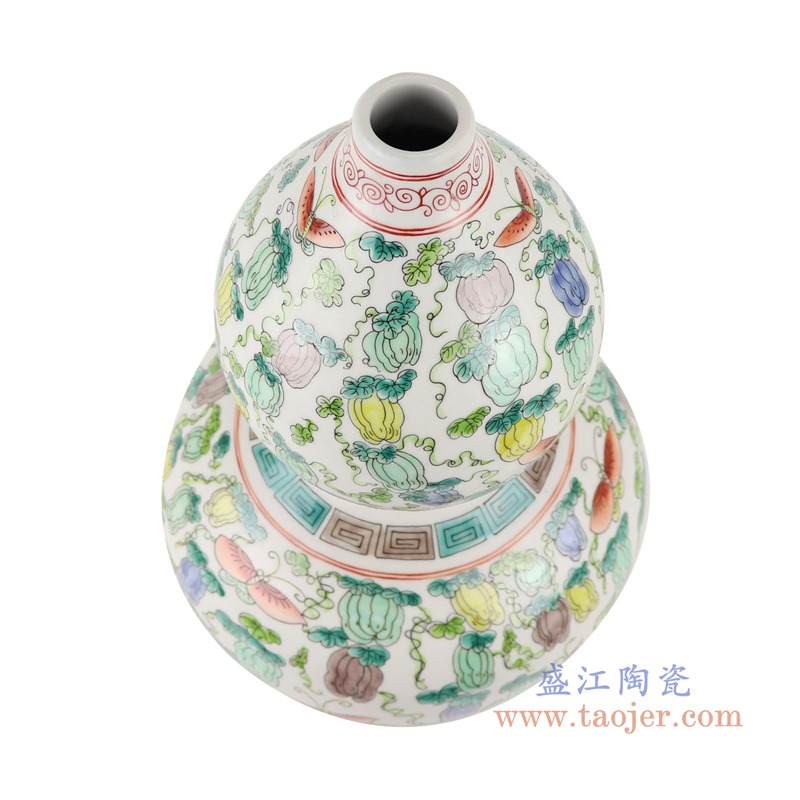 RZSY01斗彩彩色南瓜蝴蝶纹葫芦瓶顶部
