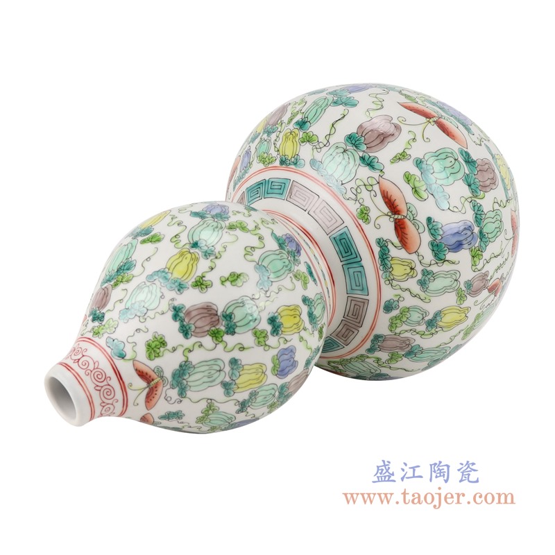 RZSY01斗彩彩色南瓜蝴蝶纹葫芦瓶侧面