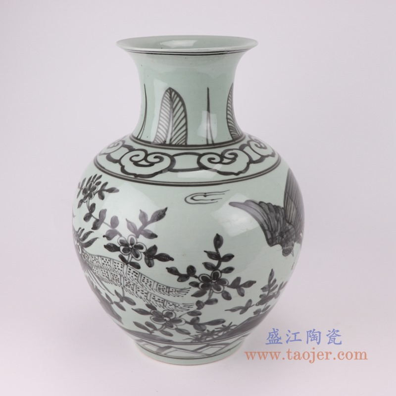 RZSX05仿古青花花鸟锦鸡纹大肚鱼尾瓶侧面