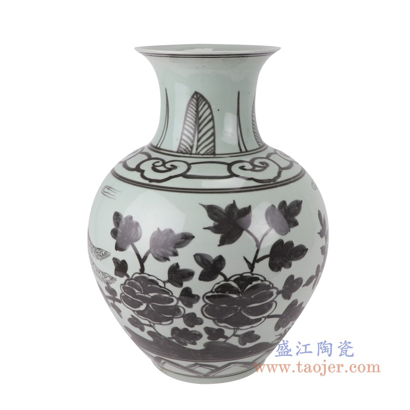 RZSX05仿古青花花鸟锦鸡纹大肚鱼尾瓶背面