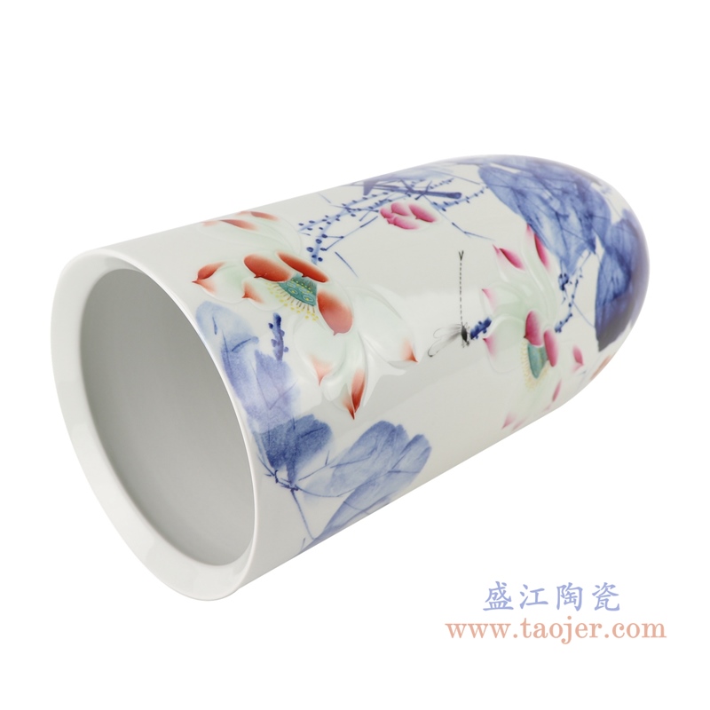 RZNP17彩色雕刻荷花箭筒异形花瓶侧面