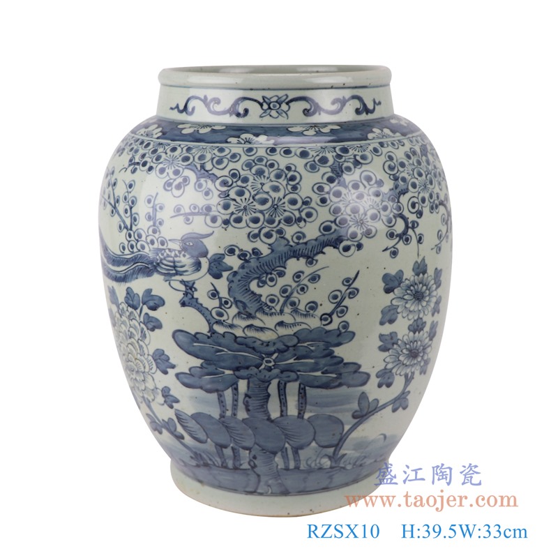 RZSX10仿古青花花鸟罐子花瓶正面