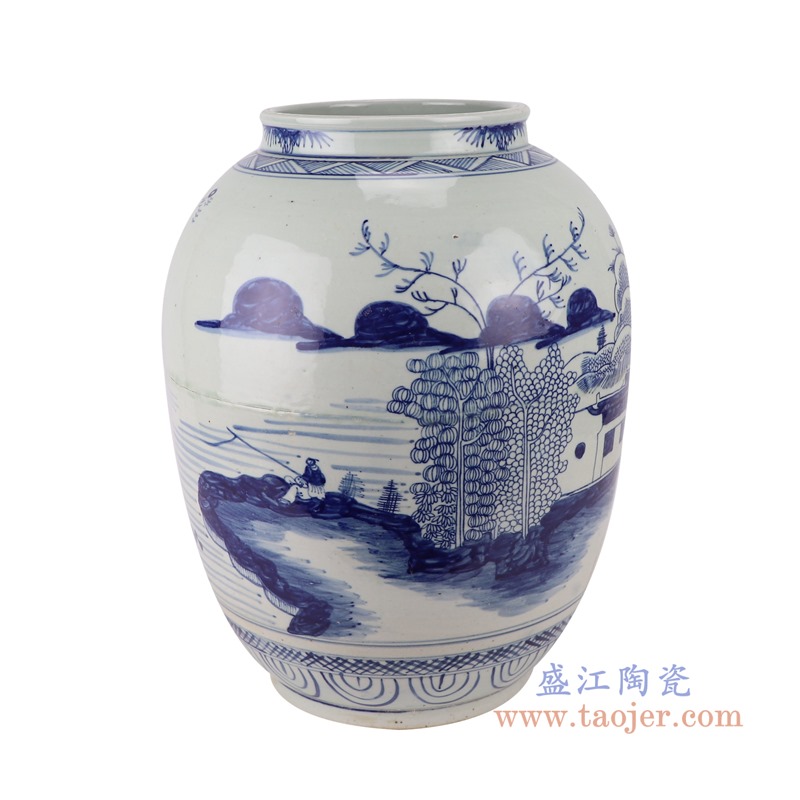 RZSX11仿古青花山水罐子花瓶背面