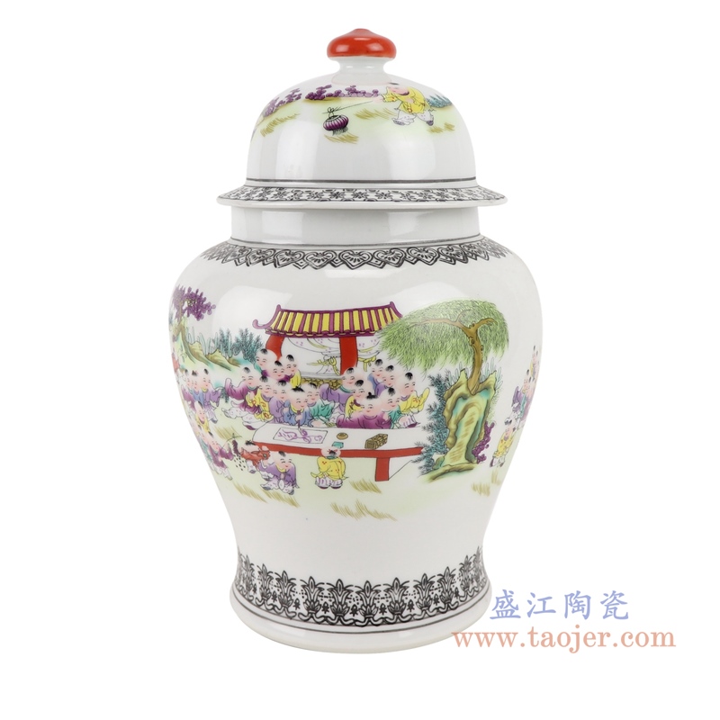 RZBO15粉彩人物小孩童子百子图婴戏图将军罐正面