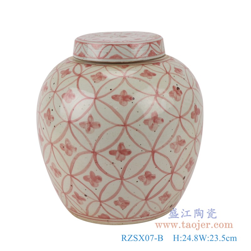 RZSX07-B矾红铜钱纹茶叶罐储物坛罐子正面
