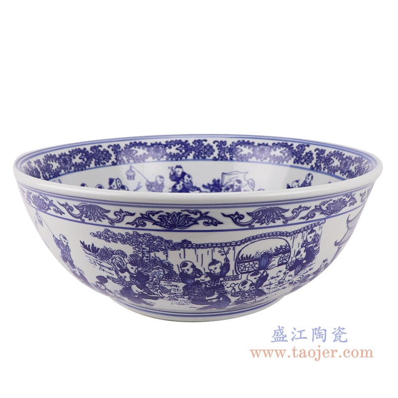 RYXW713青花百子图婴戏图16寸台盆正面