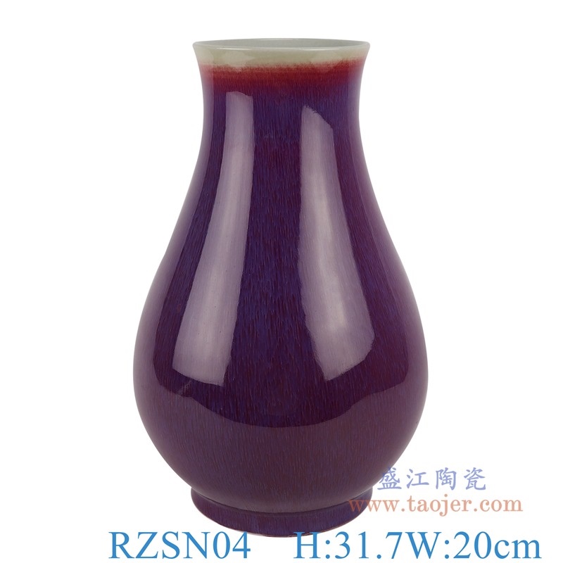 上图:RZSN04郎紅釉窑变蓝色福桶瓶